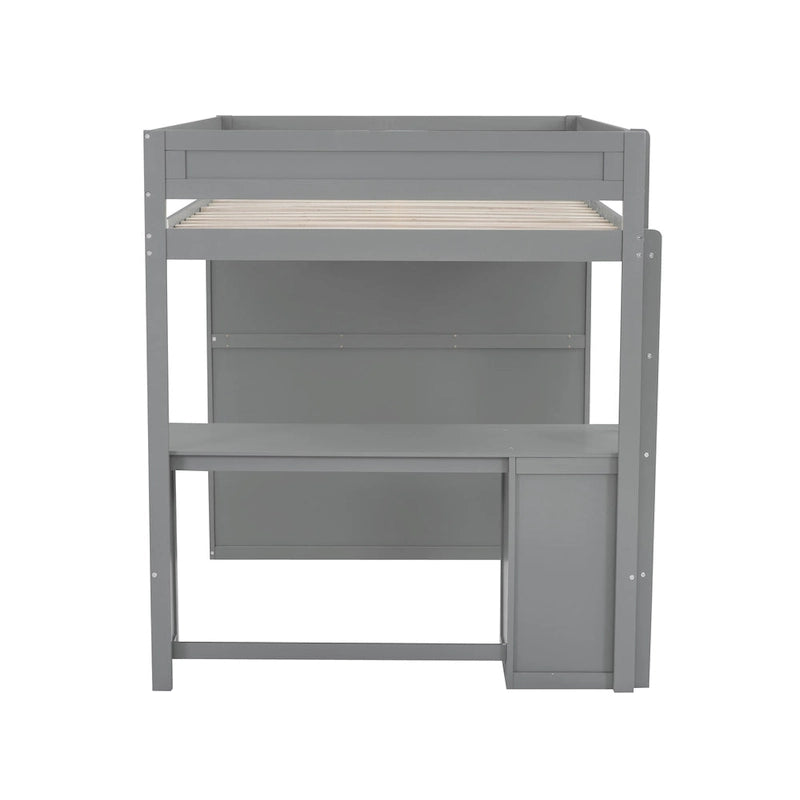 Lit mezzanine en pin complet avec armoires et bureau