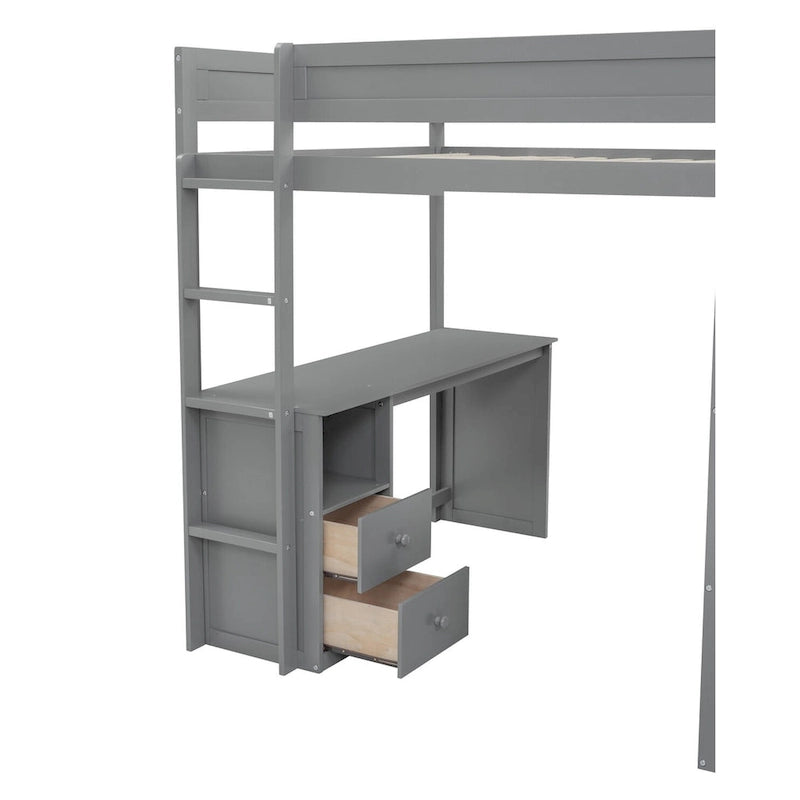 Lit mezzanine en pin complet avec armoires et bureau