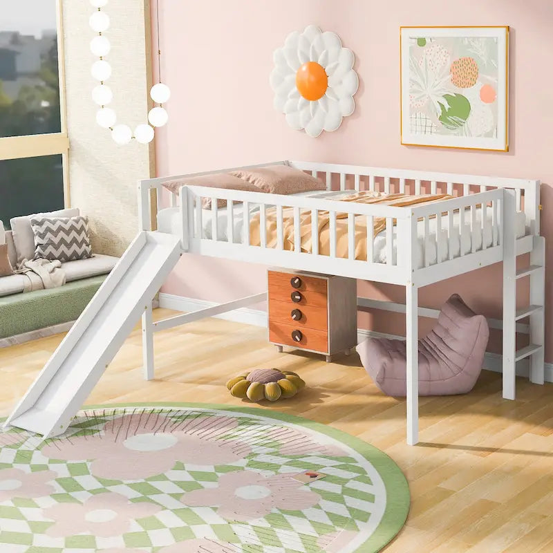 Pine Low Loft Bed with Slide