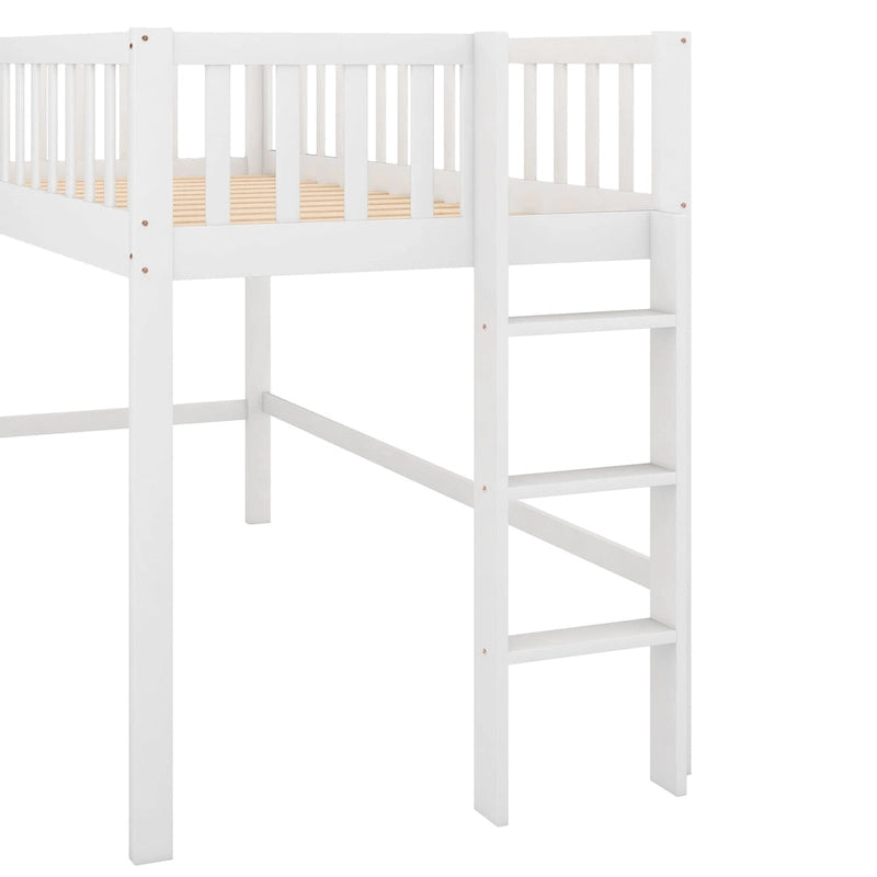 Lit mezzanine bas en pin avec toboggan