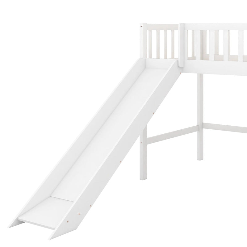 Lit mezzanine bas en pin avec toboggan