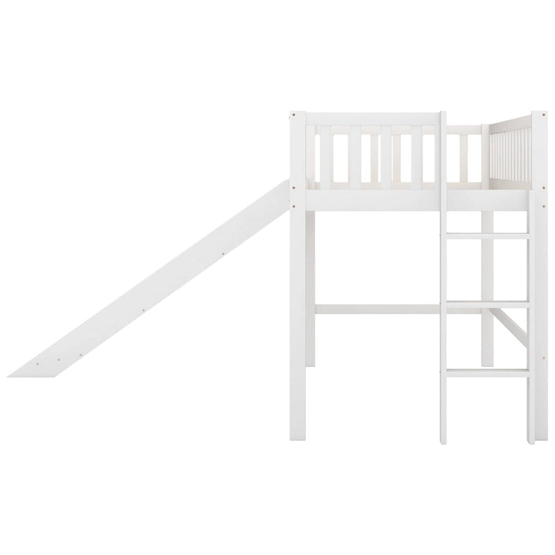 Lit mezzanine bas en pin avec toboggan
