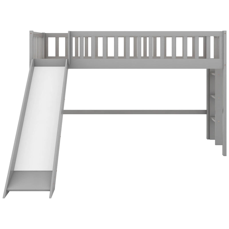 Lit mezzanine bas en pin avec toboggan