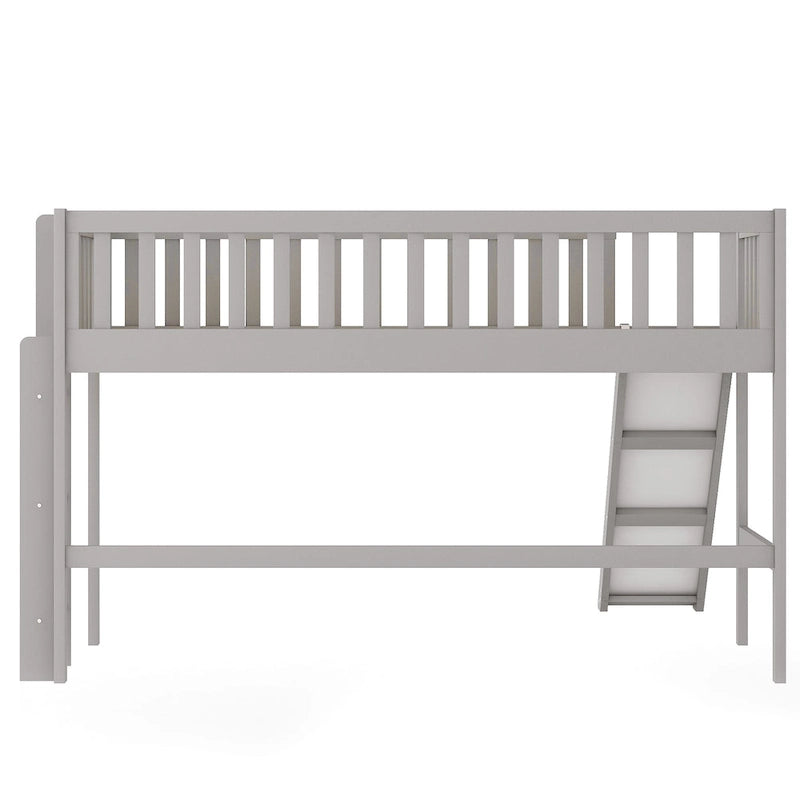 Lit mezzanine bas en pin avec toboggan