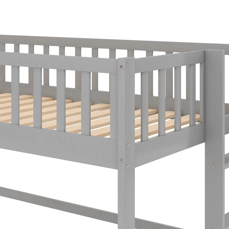 Lit mezzanine bas en pin avec toboggan