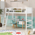 Lit mezzanine double en métal blanc avec bureau intégré et étagères de rangement