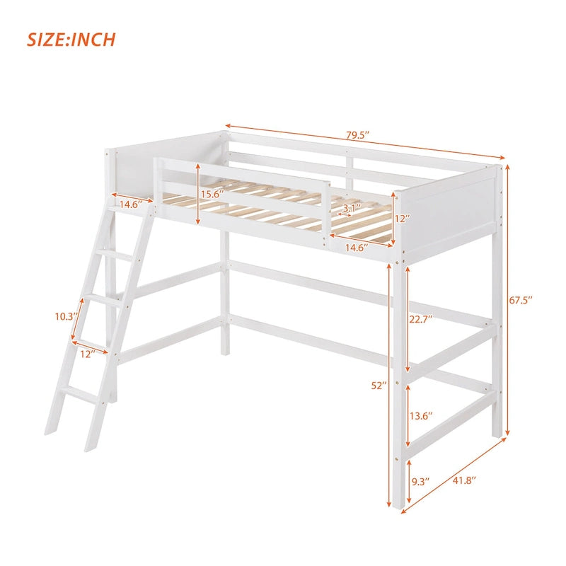 Lit mezzanine double en métal blanc avec bureau intégré et étagères de rangement