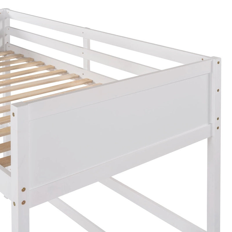 Lit mezzanine double en métal blanc avec bureau intégré et étagères de rangement