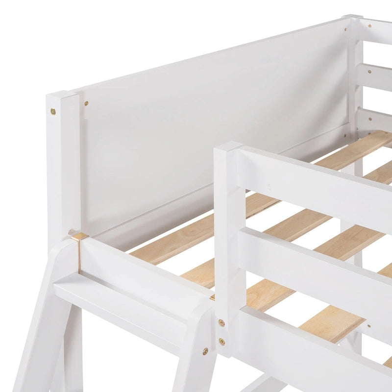 Lit mezzanine double en métal blanc avec bureau intégré et étagères de rangement