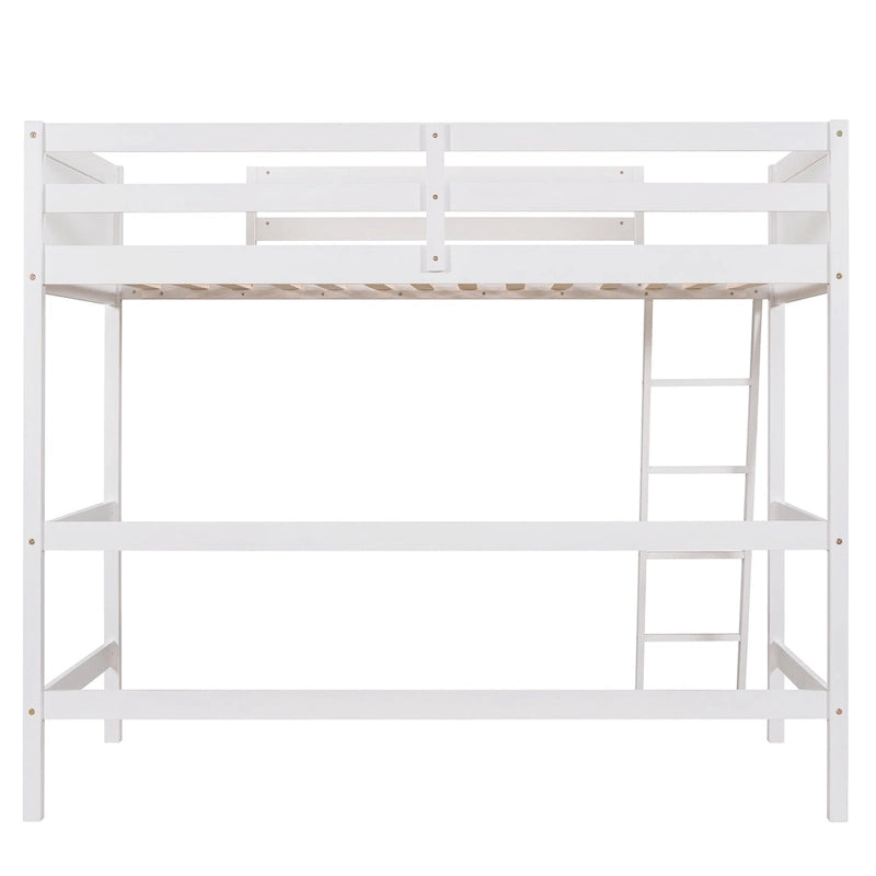 Lit mezzanine double en métal blanc avec bureau intégré et étagères de rangement