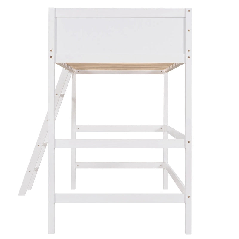 Lit mezzanine double en métal blanc avec bureau intégré et étagères de rangement