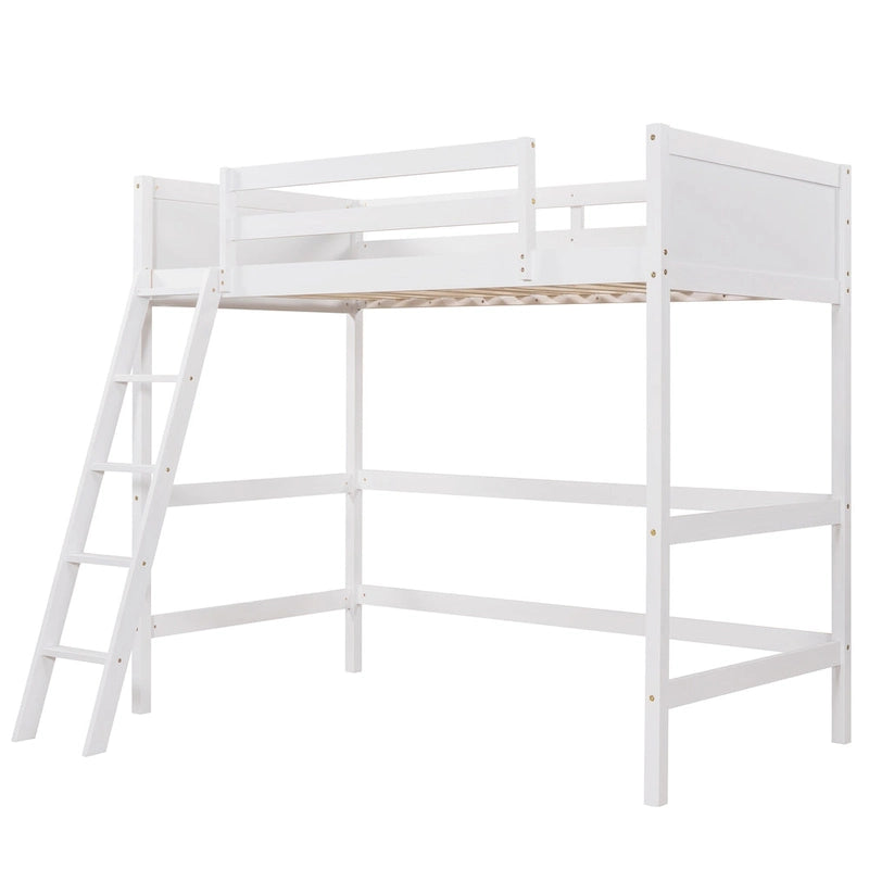Lit mezzanine double en métal blanc avec bureau intégré et étagères de rangement