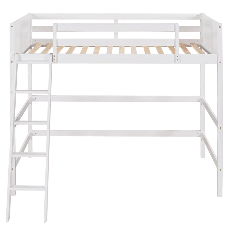 Lit mezzanine double en métal blanc avec bureau intégré et étagères de rangement
