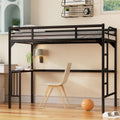 Lit mezzanine noir en métal avec bureau et barrières de sécurité
