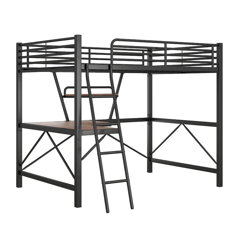 Lit mezzanine en métal avec bureau et garde-corps