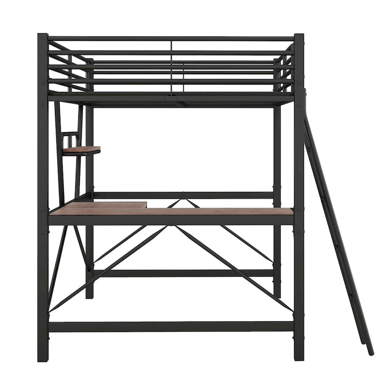 Lit mezzanine en métal avec bureau et garde-corps