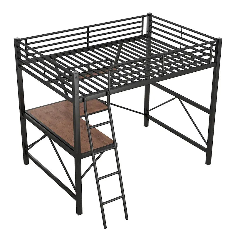Lit mezzanine en métal avec bureau et garde-corps