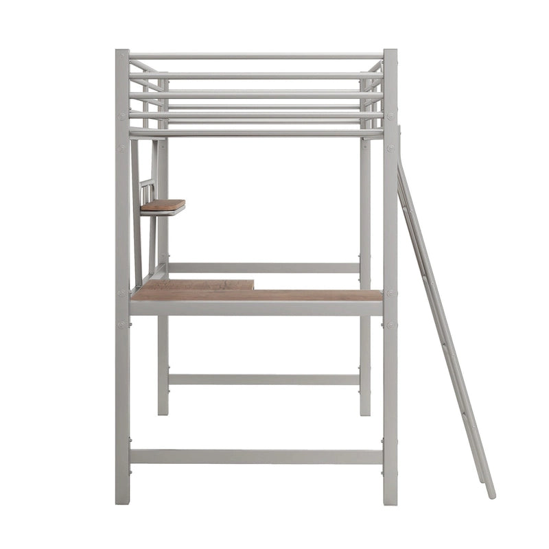 Lit mezzanine en métal avec bureau et garde-corps