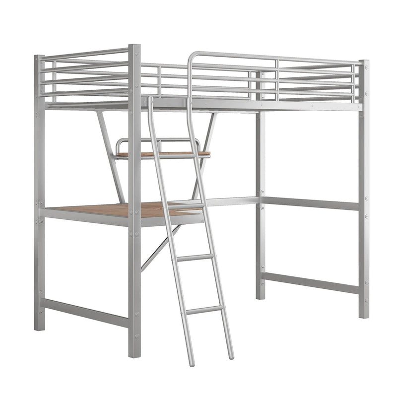 Lit mezzanine en métal avec bureau et garde-corps