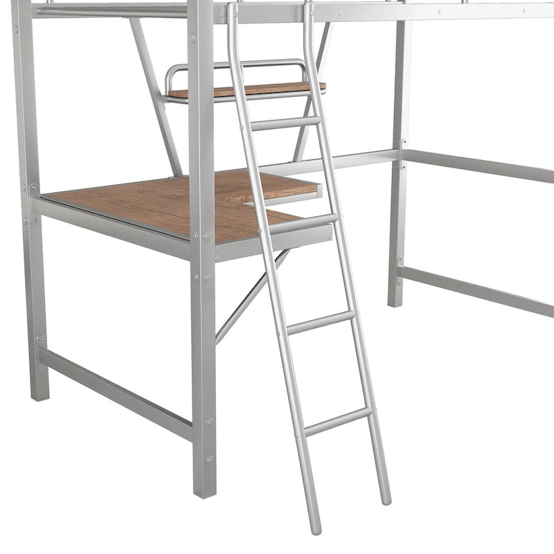 Lit mezzanine en métal avec bureau et garde-corps