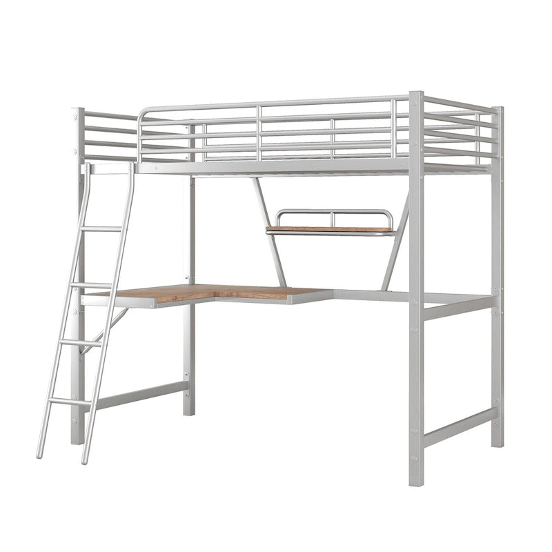 Lit mezzanine en métal avec bureau et garde-corps
