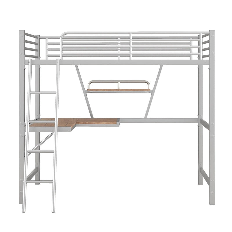 Lit mezzanine double en métal avec bureau et garde-corps