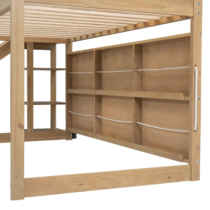 Lit mezzanine cabane en bois double avec toboggan