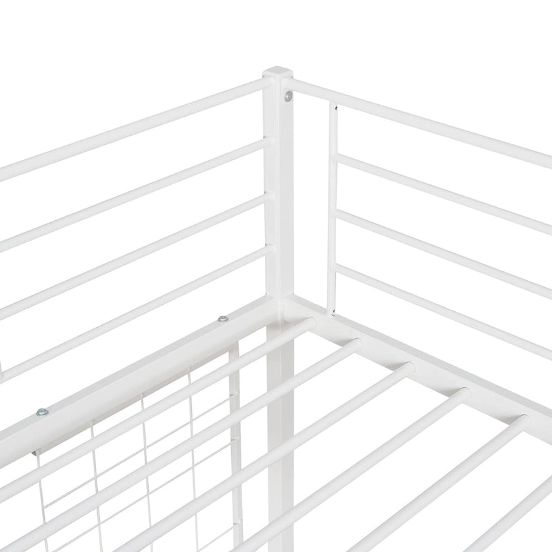 Lit mezzanine blanc simple en métal avec bureau, échelle et grille métallique pour enfants