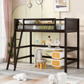 Lit mezzanine double en bois massif Espresso avec échelle et barrière de sécurité