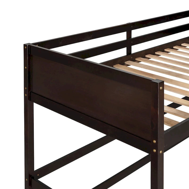 Lit mezzanine double en bois massif Espresso avec échelle et barrière de sécurité