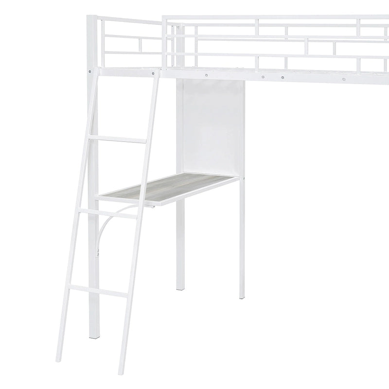 Lit mezzanine double en métal blanc avec étagères