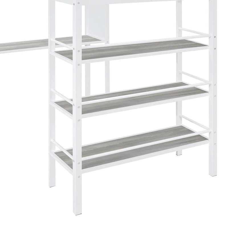 Lit mezzanine double en métal blanc avec étagères