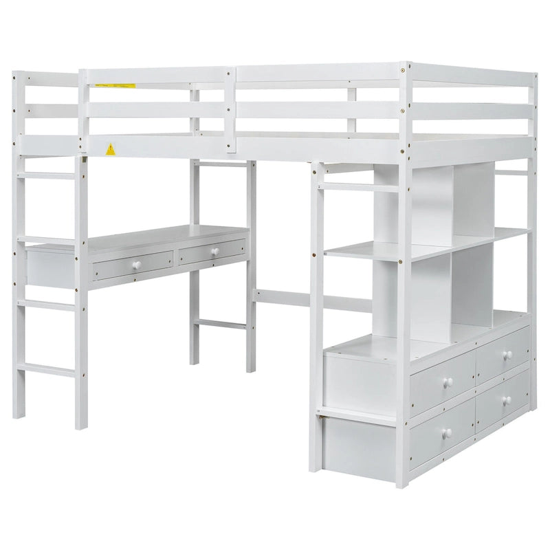 Lit mezzanine en pin avec bureau et tiroirs intégrés