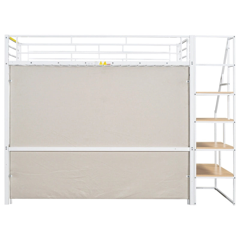 Lit mezzanine simple en métal avec armoire et étagères de rangement pour enfants