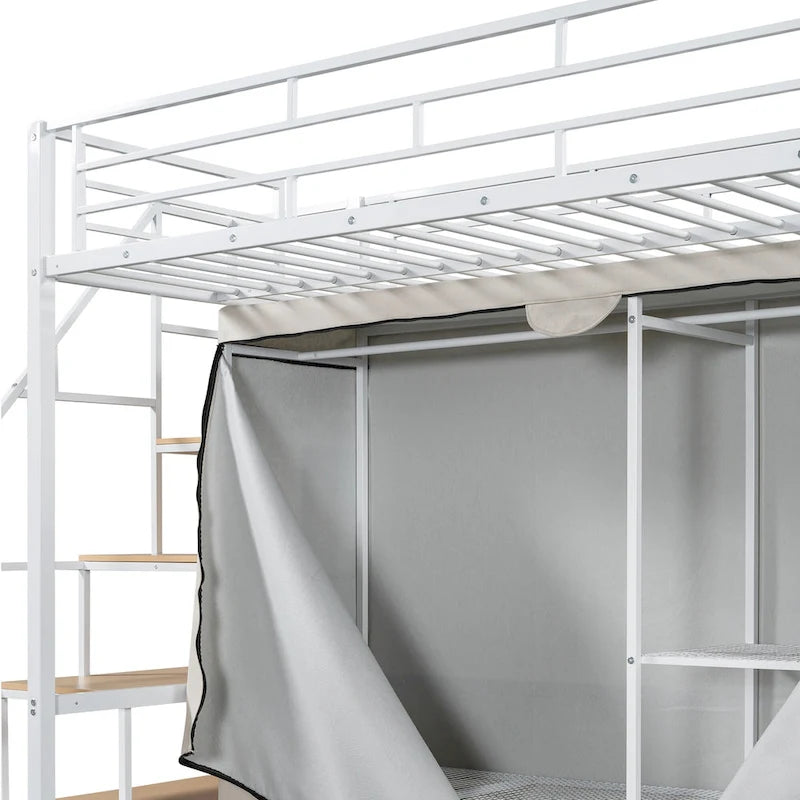 Lit mezzanine simple en métal avec armoire et étagères de rangement pour enfants