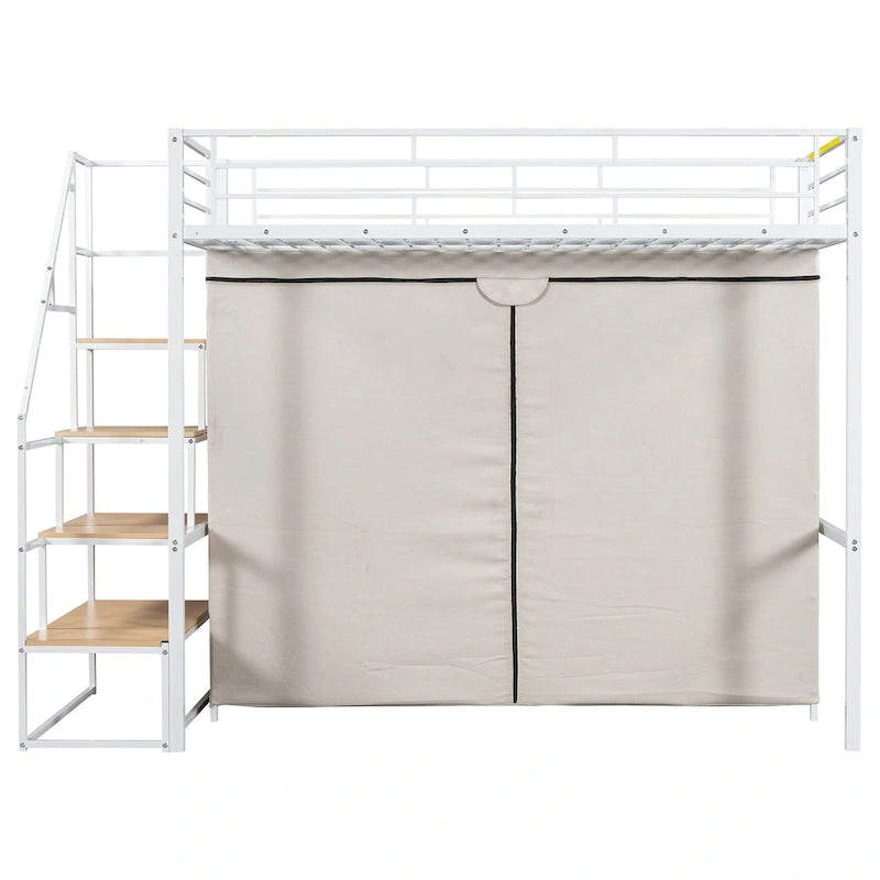 Lit mezzanine simple en métal avec armoire et étagères de rangement pour enfants