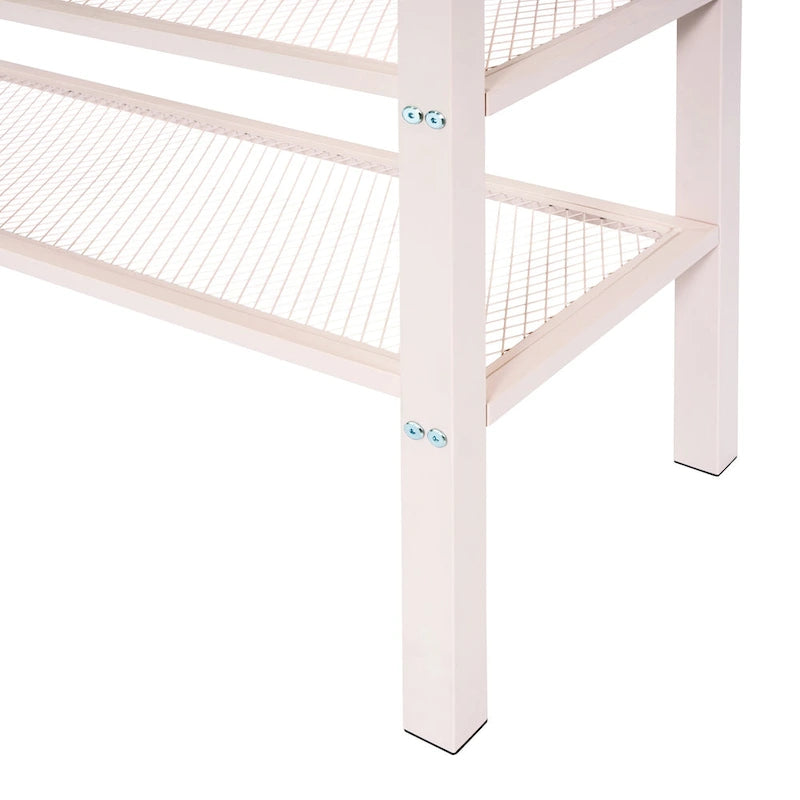Lit mezzanine rose entièrement métallique avec poste de travail