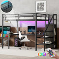 Lit mezzanine en métal de taille XL avec bureau en L, port USB et LED pour enfants et adolescents