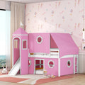 Lit mezzanine cabane grandeur nature en bois massif mignon avec toboggan, tente et tour pour enfants
