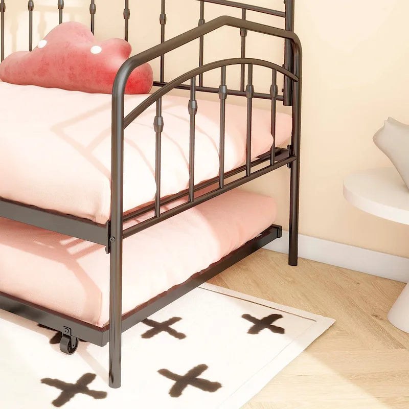 Lit de repos double avec lit gigogne double, noir