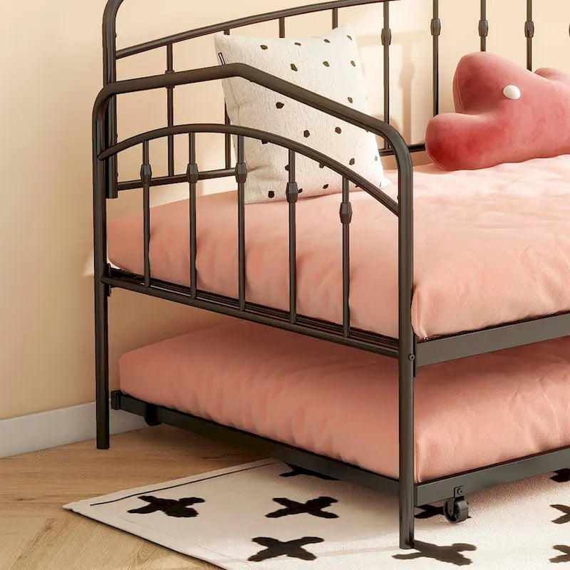 Lit de repos double avec lit gigogne double, noir