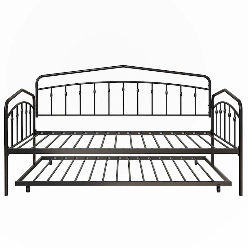 Lit de repos double avec lit gigogne double, noir
