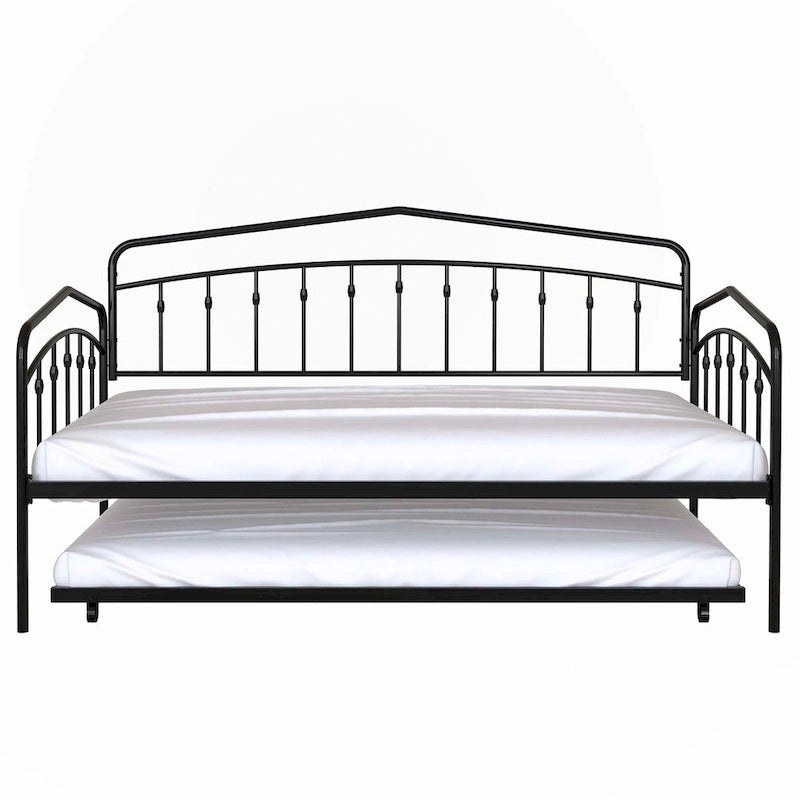 Lit de repos double avec lit gigogne double, noir
