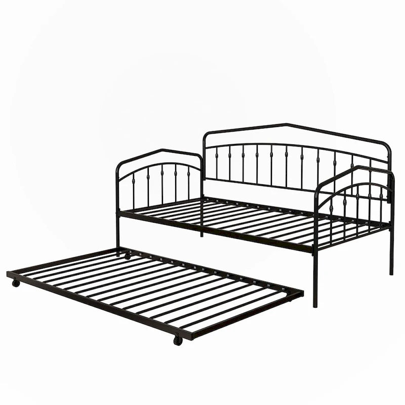 Lit de repos double avec lit gigogne double, noir