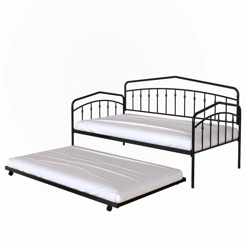 Lit de repos double avec lit gigogne double, noir