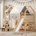 Lit mezzanine en bois massif avec tente et armoire en forme de voiture, cadre de lit mezzanine double/complet avec étagères de rangement et cadre de toit